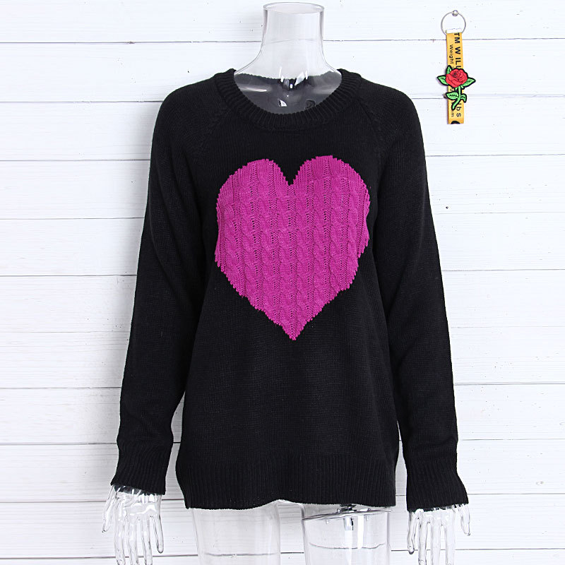 441g Weight Long Sleeve Sleeve Length Pullovers Placket Type Regular Sleeve Sleeve Type Polyacrylonitrile Fiber, knit Fabric Type Regular Top Length Sweater Tops Type Daily, Street Occasion Round Neck Neckline Slim Fit Type Heart Shape Pattern Spring, Autumn Season Women's Gender Elegant Style Wholesale Women's Elegant Heart Shape Long Sleeve Sweaters & Cardigans 4