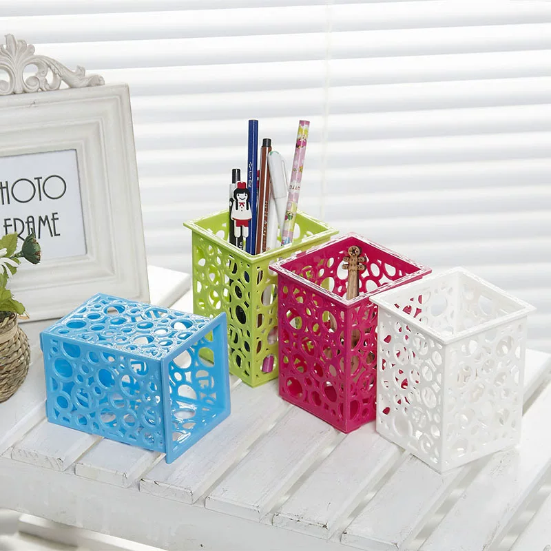 Square small plastic pens holder, storage system for students, white storage box