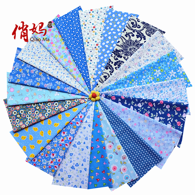 蓝色全棉印花布料服装面料 20不重复布组材料diy拼布20*30厘米