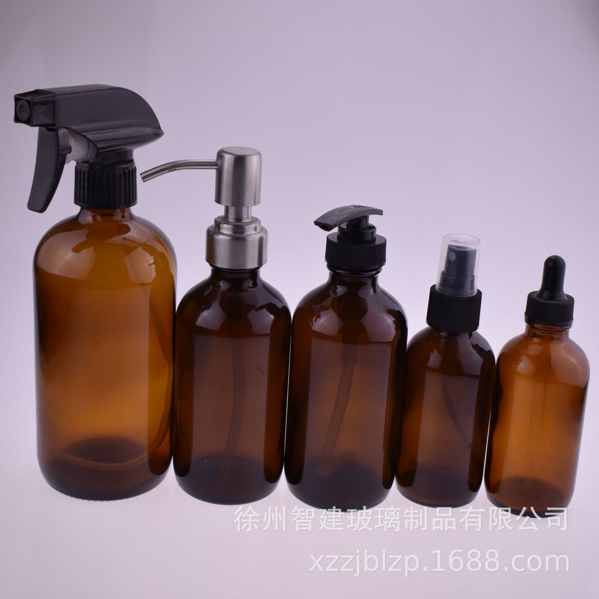 透明蓝色波士顿玻璃瓶30-500ml茶色精油瓶棕色波斯顿按压喷雾瓶