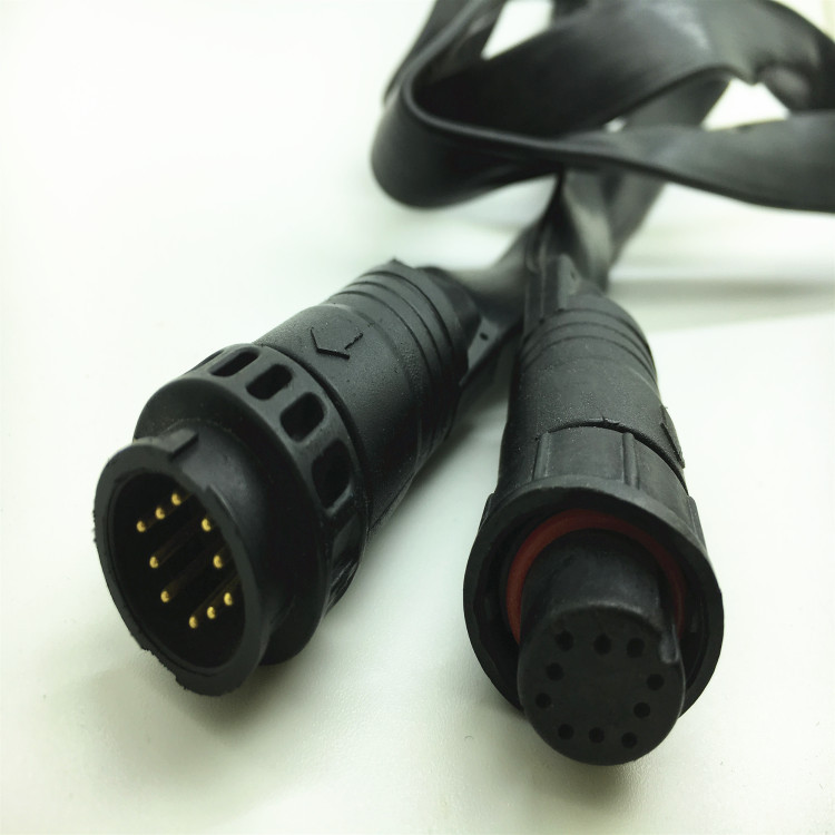 自动化M19-10芯公母对接卡位快接注塑成形信号连接扁型防油连接线