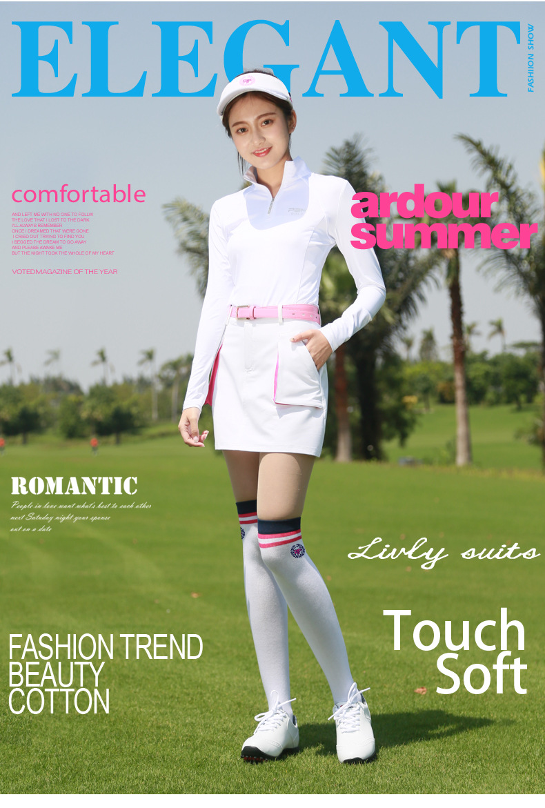 Tất golf dài nữ PGM thấm mồ hôi thoáng khí mùa hè — WZ005 Trắng Xanh Navy, WZ005 trắng đỏ, WZ005 Trắng xanh lam chi tiết 2