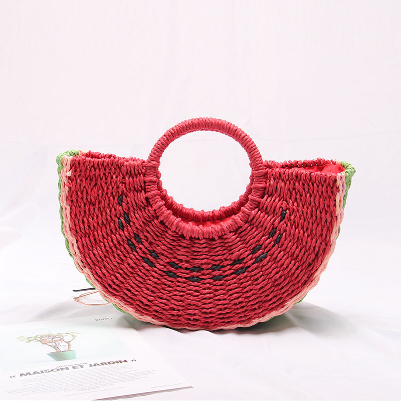 Unisex Medium Straw Watermelon Cute Streetwear Semicircle String Straw Bag display picture 1