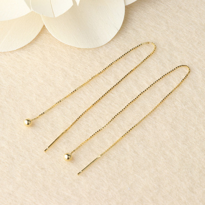 庭祥 S925纯银耳钉豆豆耳线 女流苏超长款韩版 气质个性百搭耳坠