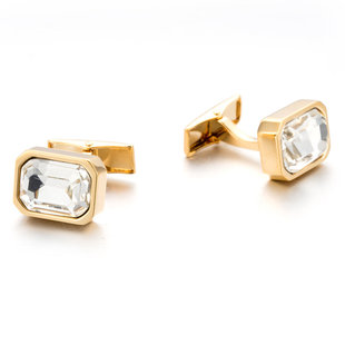 New French Shirt Sleeve Studs White Crystal Cufflinks Dress Cuff Golden Buttons cufflink 526