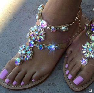 Amazon AliExpress ebey Foreign Trade New 35-42 Spot Sale Rhinestone Sandals Flat (15)