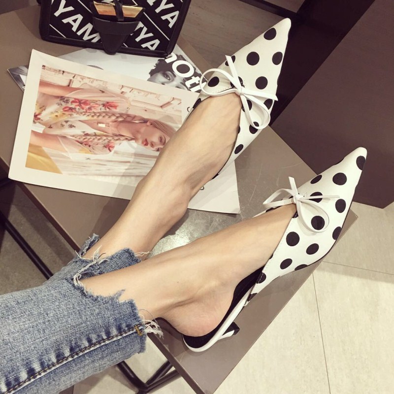 Spring Pointed Polka Dot Lazy Shoes Ladies With Thin Heel Bow Sandals Wholesale Nihaojewelry display picture 20