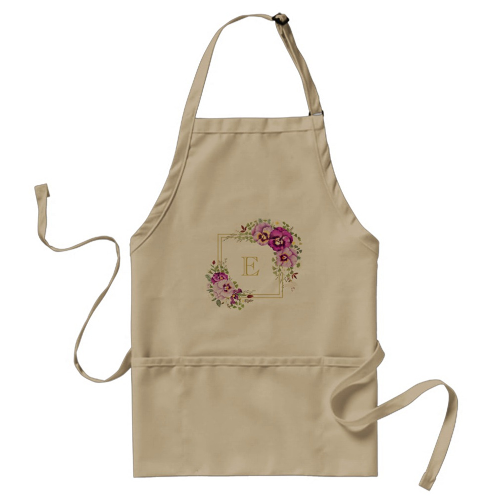 外貿(mào)優(yōu)雅花卉復(fù)古紫色蝴蝶花成人圍裙工作圍裙防污圍裙