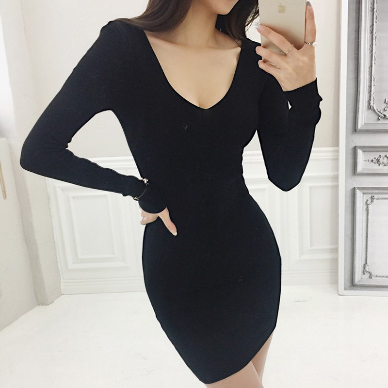 

2018 autumn and winter new tight sexy knitted skirt mid-length sweater skirt slim slimming bottoming dress women