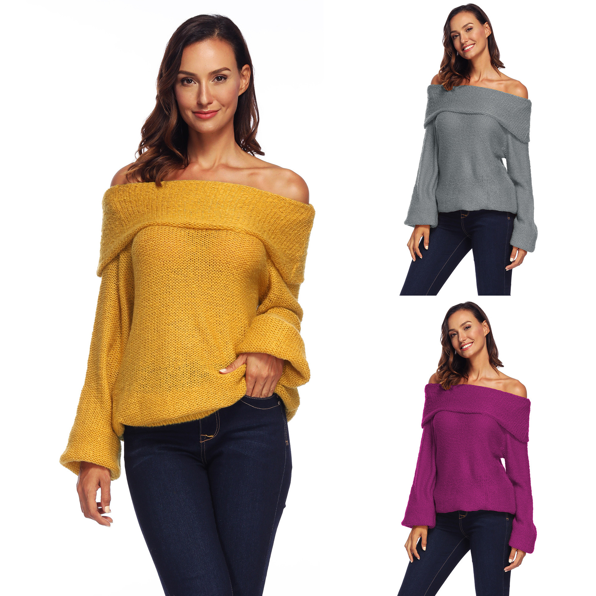 Womens Oversized Knit Sweater Long Sleeve Turtleneck Cozy Fabric Autumn Winter Casual Wear Wholesale Available