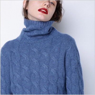 Europe station Autumn and winter new pattern High collar Cashmere sweater thickening Socket sweater Solid Twist wool knitting Base coat