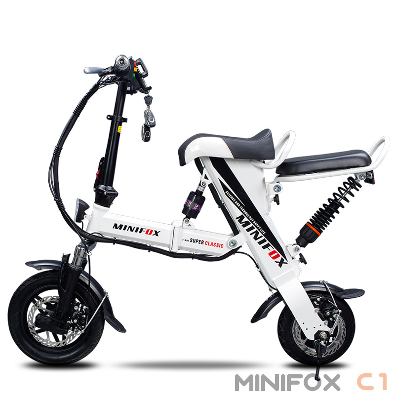 索罗门SOLOMO锂电电动自行车36V折叠电动车45公里-双座-白色C1