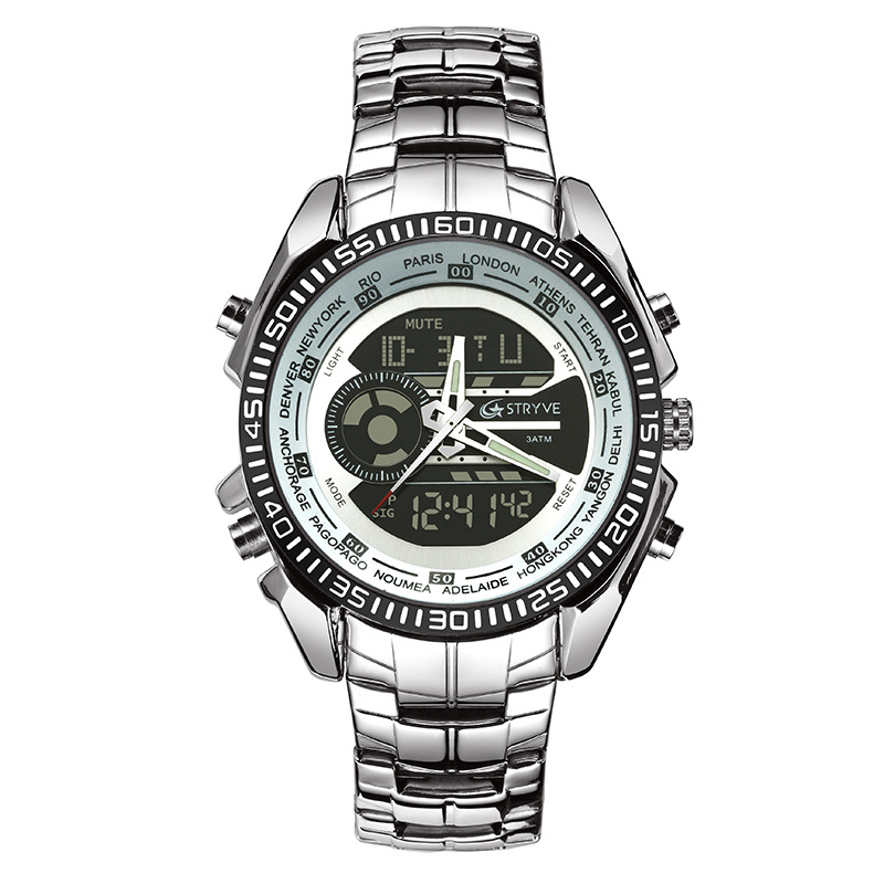 STRYV S8016 moda de acero inoxidable reloj electrónico impermeable reloj de negocios reloj multifuncional para hombres