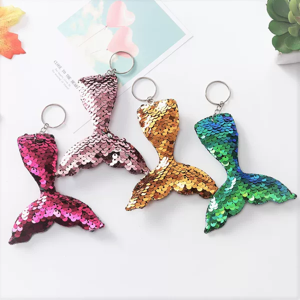 New Hot Double-sided Reflective Sequins Keychain Mermaid Bag Hanging Jewelry Creative Fishtail Car Key Ring