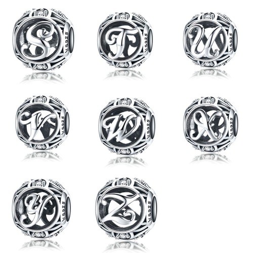 European and American S925 silver accessories English letters hollow DIY bracelet beads monogram combination factory direct sales jewelry