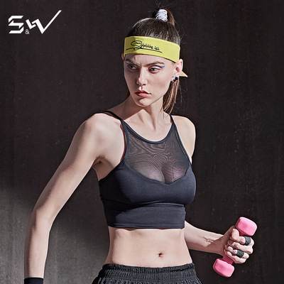 SW原创新款 运动内衣女美背网纱透气防震跑步背心聚拢瑜伽文胸夏