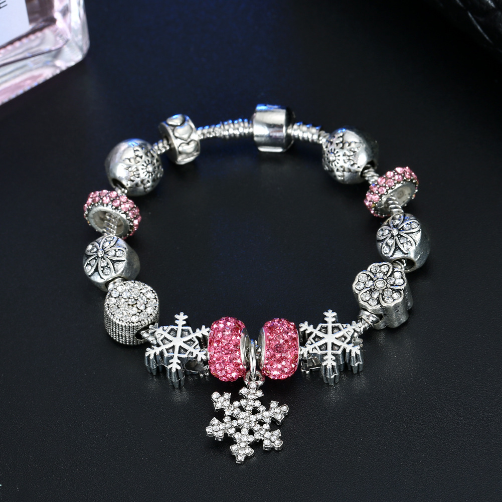 Braccialetti di perline natalizie, elemento natalizio, braccialetto di perline fai da te, fiocco di neve, Babbo Natale, braccialetto di perline in lega con foro grande, da donna_voghion.com