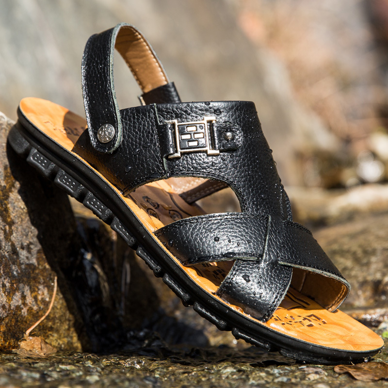 2020夏季新款正品男士真皮凉鞋男沙滩鞋凉拖鞋两用 温州厂家直销