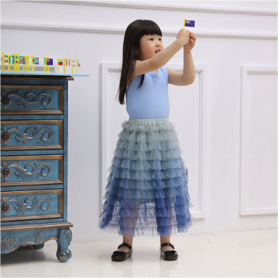 TK18709TU/B 2019女童装亲子蓝色渐变网纱蛋糕裙Tutu公主裙半身裙|ms