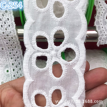 C-254纯棉布料镂空花朵双边对称花边DIY服装辅料5.5cm厘米批发