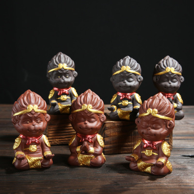 现代家居猴子摆件车载陶瓷茶宠汽车装饰品齐天大圣孙悟空桌面摆设|ms