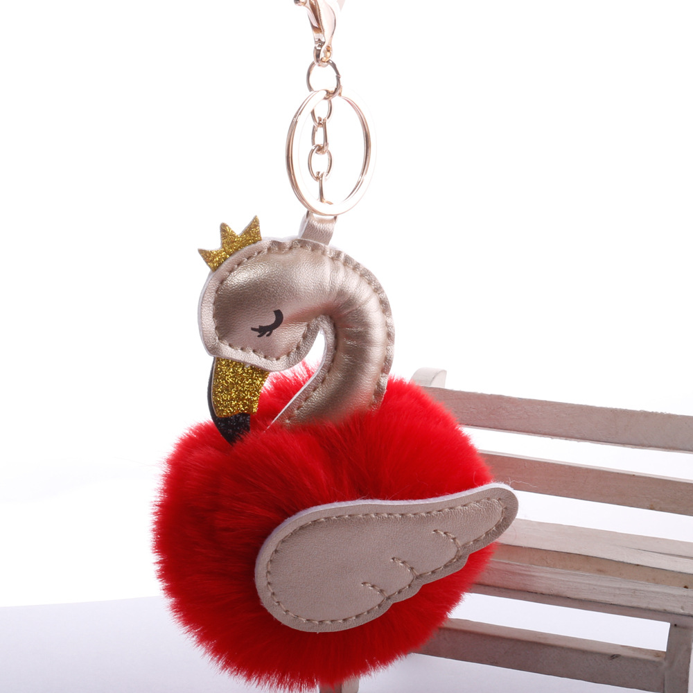 Cute PU swan 8cm fur ball keychain imitation rex rabbit fur ball flamingo bag car key pendant wholesalepicture32