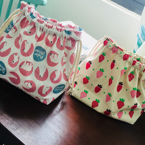 Japanese style bento bag lunch box bag breakfast bag cotton and linen drawstring bag storage bag cloth bag double thickened large capacity
