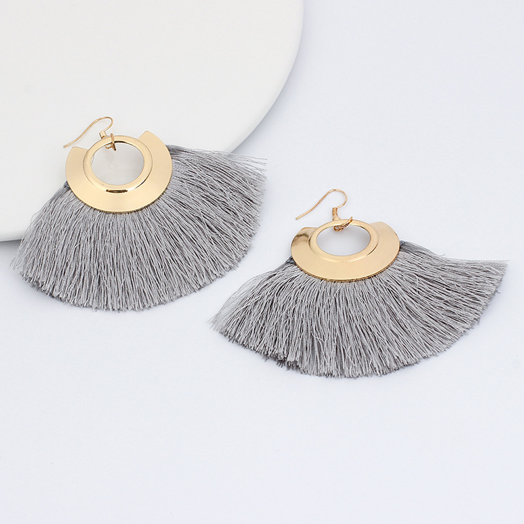 14g Weight No Inlaid Inlay Material Earrings Classification Anniversary, Travel Occasion Women'S Gender Ethnic Style Style Grey, White, Pink, Red, Blue, Black Color  New Ethnic Style  Fan-shaped Tassel Plus Pearl Earrings 7