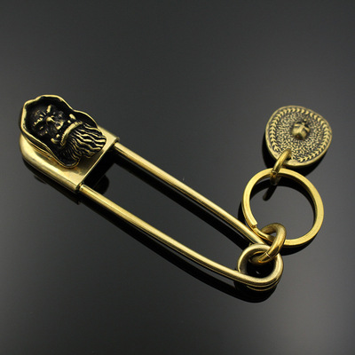 黃銅別針鑰匙扣  銅大號別針潮流衣服箱包挂件DIY個性汽車鑰匙扣