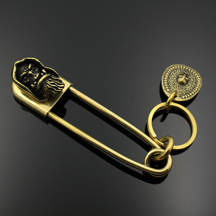 黃銅別針鑰匙扣 銅大號別針潮流衣服箱包挂件DIY個性汽車鑰匙扣