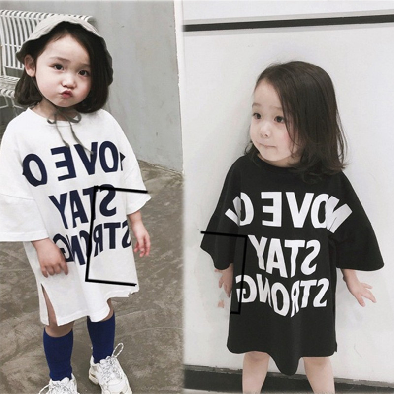 Maidou story童装代发女童裙子字母短袖连衣裙20夏装新款3-8岁|ru