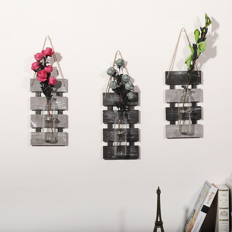 Producción y procesamiento de madera pared decoración hidropónico florero pared colgante creativo habitación pared decoración colgante tablero original en stock