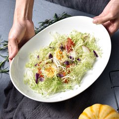 日式餐盤家用異形沙拉盤簡約陶瓷菜盤創意橢圓蒸魚盤餐具盤甜品盤