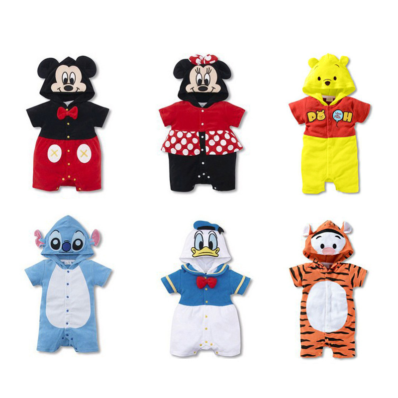 2019夏款婴儿服装 纯棉连帽宝宝造型连体衣服 卡通史迪仔哈衣爬服|ms