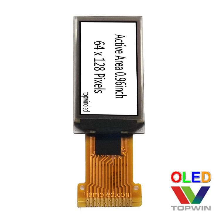 0.96英寸白光oled液晶显示竖屏64x128厂家topwin拓微小尺寸高亮