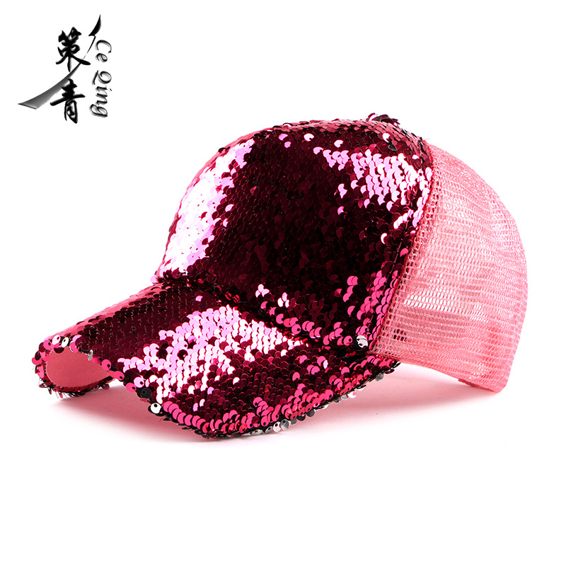 2021 Nuevo sombrero de sol de verano de las mujeres sombrero de la moda coreana lentejuelas tapa de béisbol de las mujeres sombrero de malla Hipster