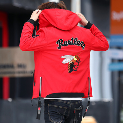 夹克男2019秋季新款男式韩版修身连帽休闲秋上新潮牌绣花男装外套