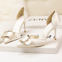 6289-9 Korean fashion elegant and elegant women's shoes with fine pointed high heeled Satin belt buckle sandals