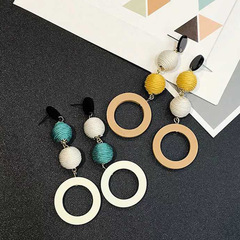 散珠平行木質圓環 手工製作DIY耳環材料 幾何圖形民族風耳環