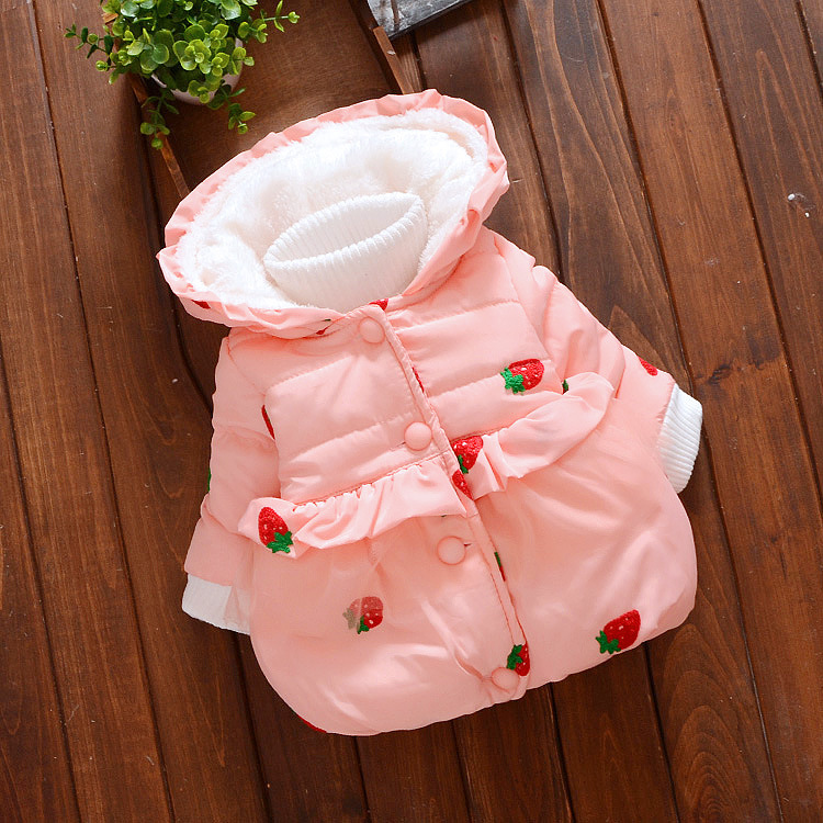 2021 winter Hooded girl cotton-padded clothes strawberry Embroidery Children cotton-padded jacket Explosive money Children Cotton Manufactor Direct selling