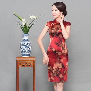 Chinese Dress Qipao for women silk red cheongsam long banquet opening ceremony cheongsam dress