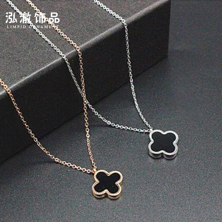 厂家定制钛钢大牌玫瑰金色韩版双面四叶草简约项链女锁骨链项饰|ms