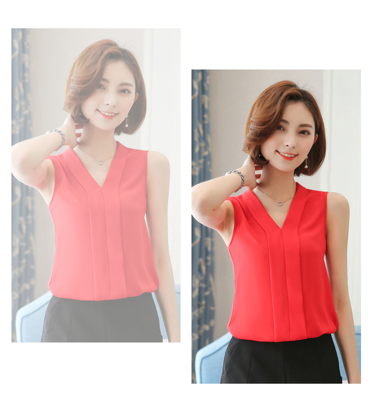 外贸雪纺衫女2022夏季新款时尚背心 V领无袖大码打底女装上衣衬衫详情7