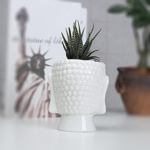 Wholesale supply of white ceramic succulent flower pots, simple desktop creative green plants, Buddha statues, flower ornaments, white