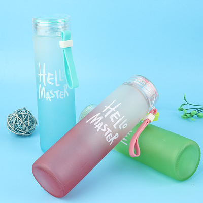 新款渐变色七彩直身磨砂玻璃杯大口径水杯热水 随手杯广告定制|ru