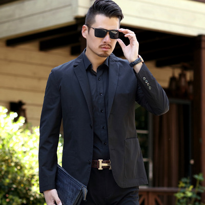 秋季新款西装男中年男士修身小西服商务休闲单西服春秋薄款外套男