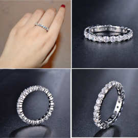 外贸批发 镶水钻石女戒指 单排满圈钻戒指 简约求婚戒指批发 水晶