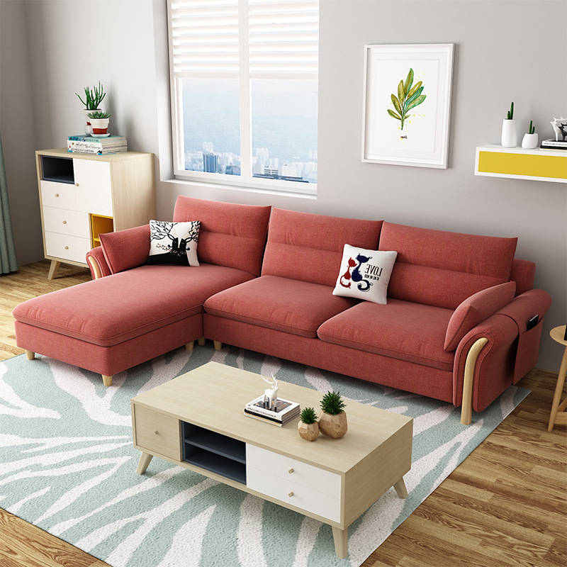 北歐客廳布藝沙發組合現代小戶型3人乳膠轉角沙發批發家具