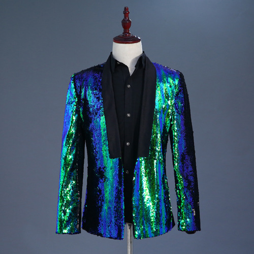 men's jazz dance suit blazers Men double Sequin suit stage dress nightclub bar DJ singer Fashion Top