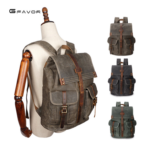 2024 New Men's Backpack Men's Oil Waxed Canvas Backpack Backpack Retro Travel Bag Waterproof Travel Backpack